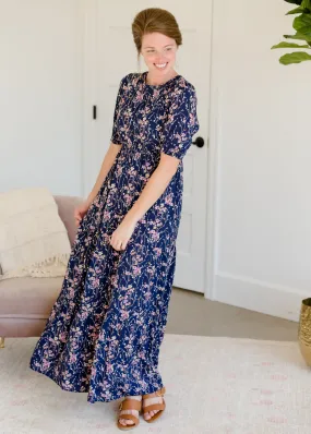 Short Puff Sleeve Floral Maxi Dress