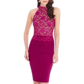 Sleeveless hang pencil neck lace stitching elastic packet buttock cultivate one's morality dress