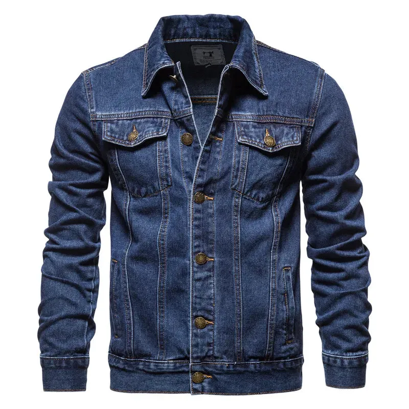 Stylish Men's Denim Jacket – Casual Jeans Workwear, Loose Fit Tops, Youthful Solid Color Outerwear - Elegant Gift for Him