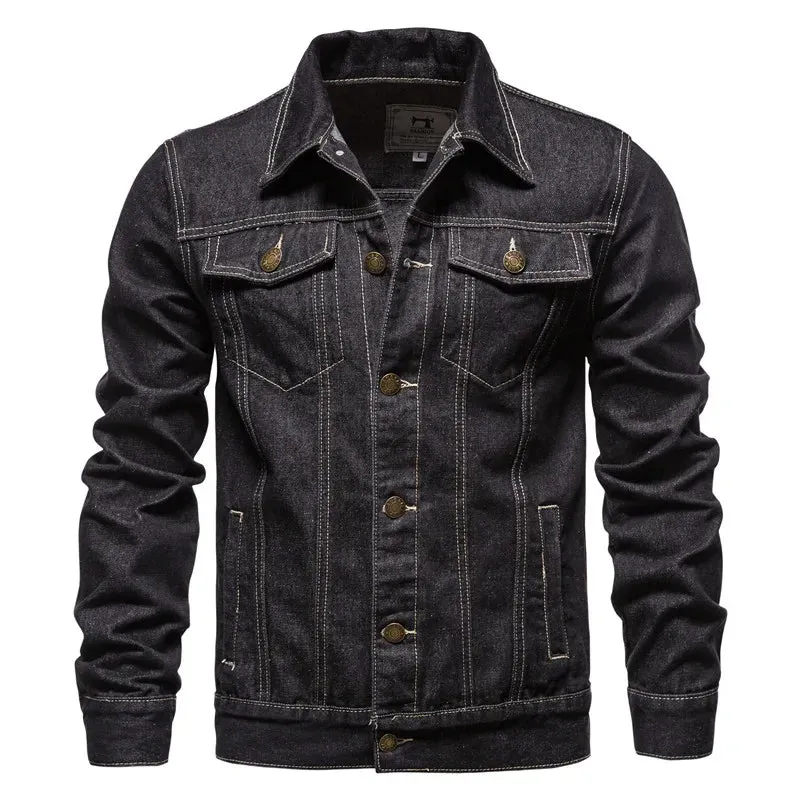 Stylish Men's Denim Jacket – Casual Jeans Workwear, Loose Fit Tops, Youthful Solid Color Outerwear - Elegant Gift for Him