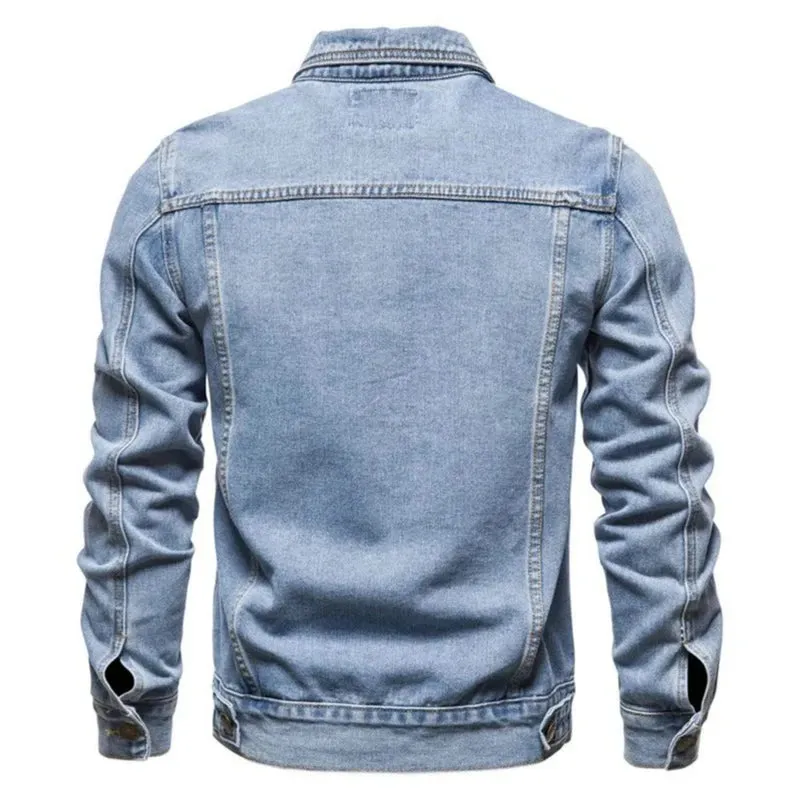 Stylish Men's Denim Jacket – Casual Jeans Workwear, Loose Fit Tops, Youthful Solid Color Outerwear - Elegant Gift for Him
