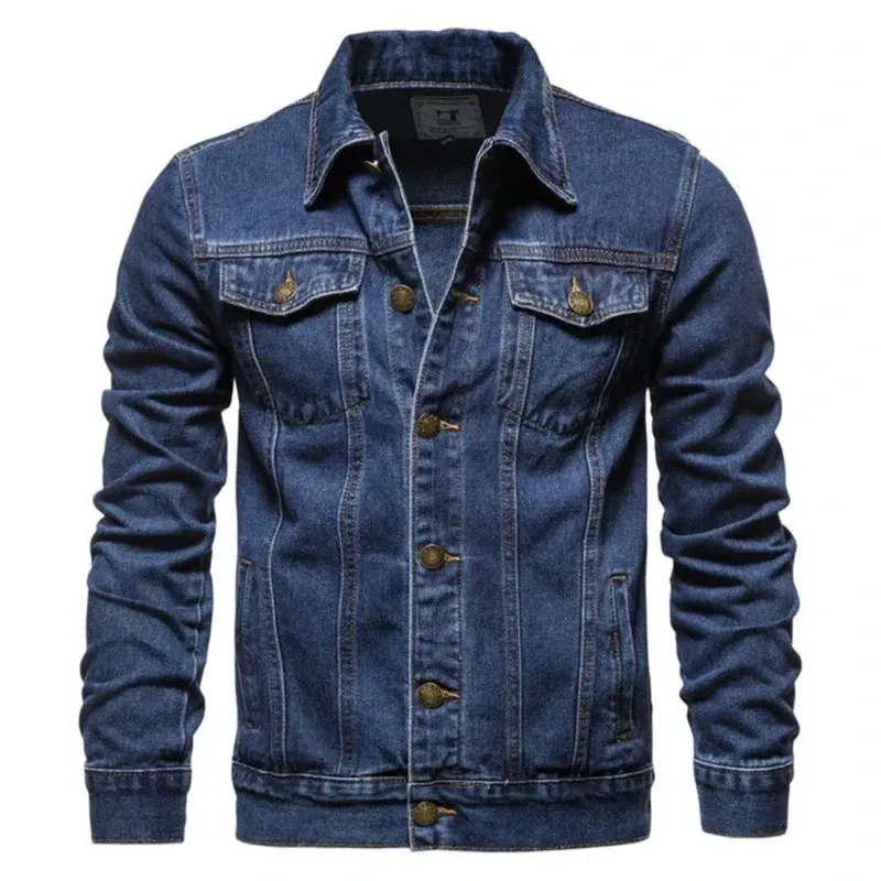 Stylish Men's Denim Jacket – Casual Jeans Workwear, Loose Fit Tops, Youthful Solid Color Outerwear - Elegant Gift for Him