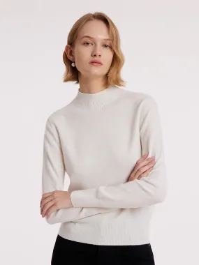 White Wool Sequins Seamless Mock Neck Sweater