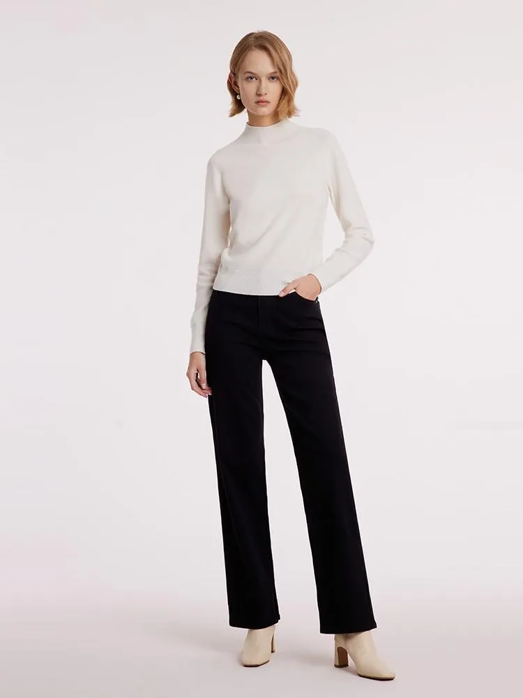 White Wool Sequins Seamless Mock Neck Sweater