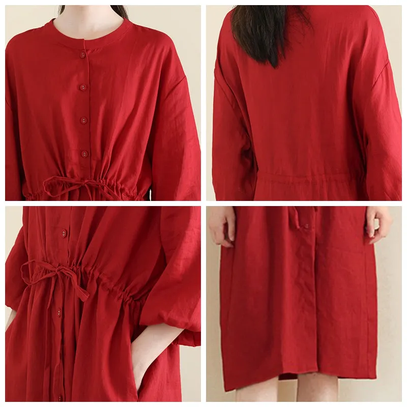 Women Loose Linen Cardigan Belted Dress