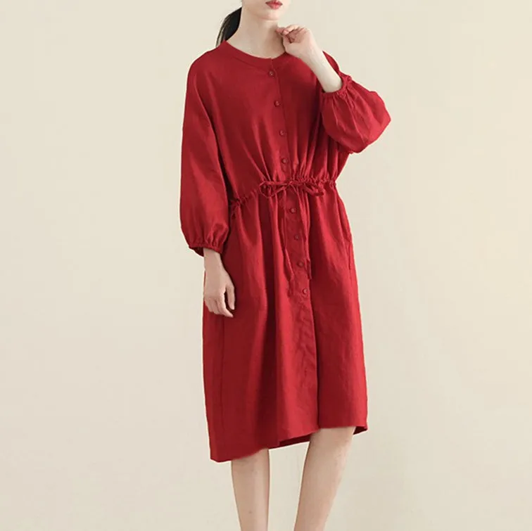 Women Loose Linen Cardigan Belted Dress