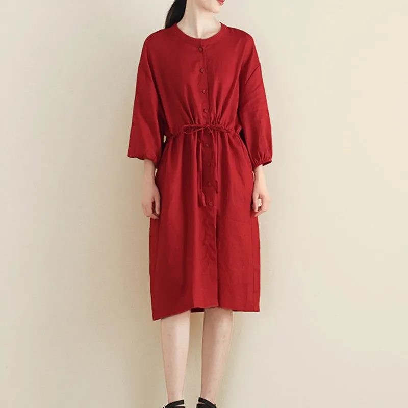 Women Loose Linen Cardigan Belted Dress