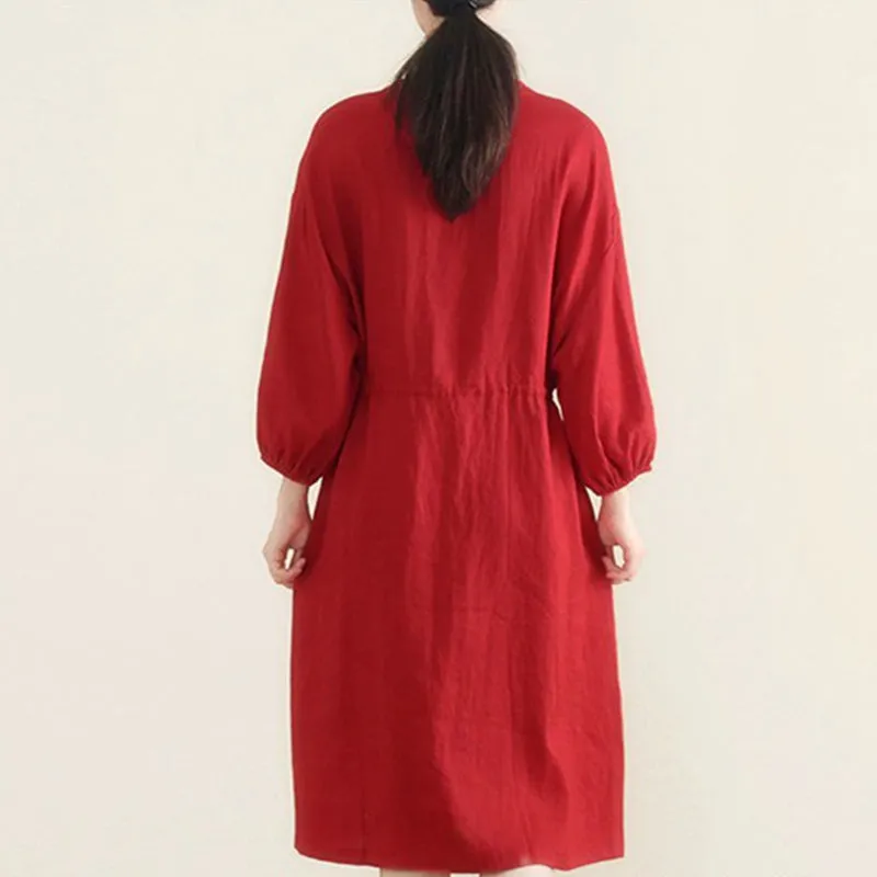 Women Loose Linen Cardigan Belted Dress