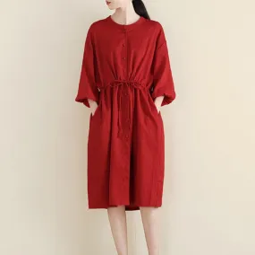 Women Loose Linen Cardigan Belted Dress