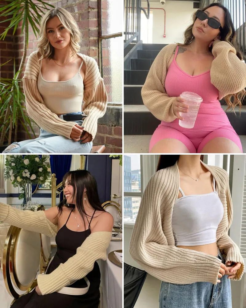 Zeagoo Women's 2023 Fall Winter Cardigan Sweater Long Sleeve Open Front Shrug Drop Shoulder Ribbed Knit Bolero Crop Top