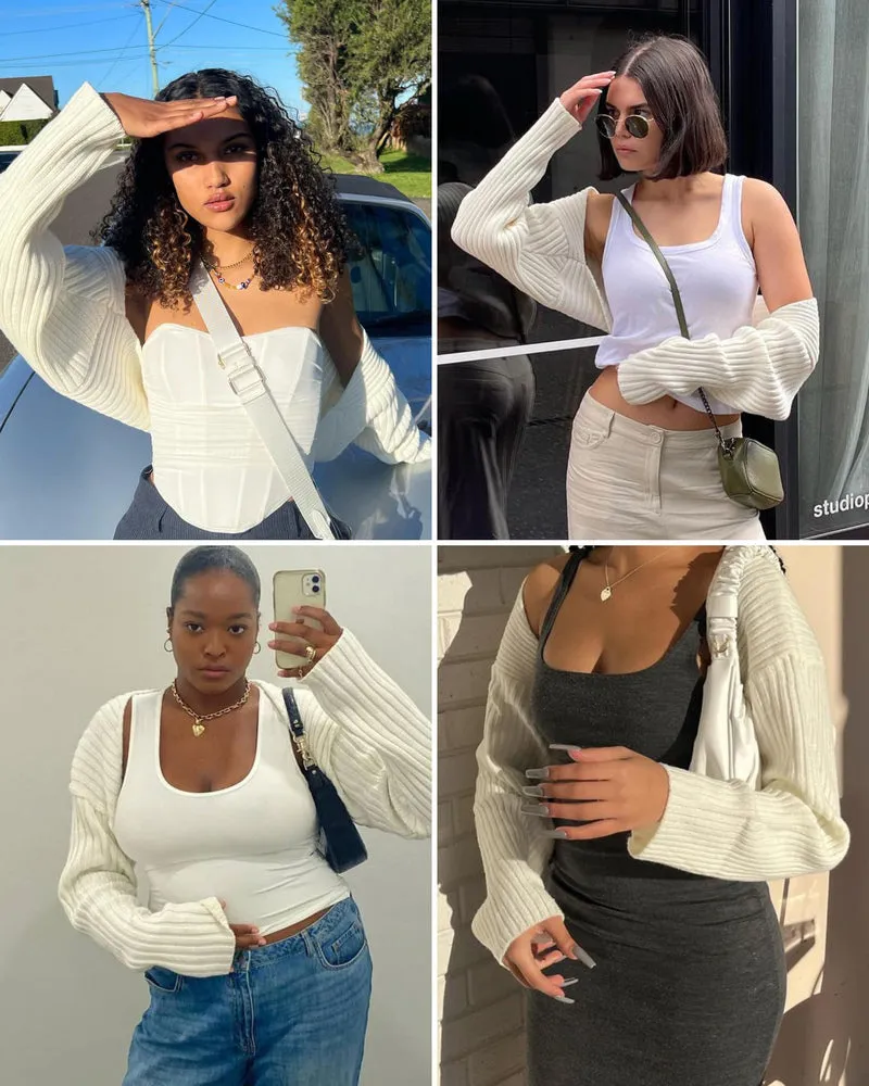 Zeagoo Women's 2023 Fall Winter Cardigan Sweater Long Sleeve Open Front Shrug Drop Shoulder Ribbed Knit Bolero Crop Top