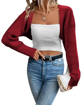 Zeagoo Women's 2023 Fall Winter Cardigan Sweater Long Sleeve Open Front Shrug Drop Shoulder Ribbed Knit Bolero Crop Top
